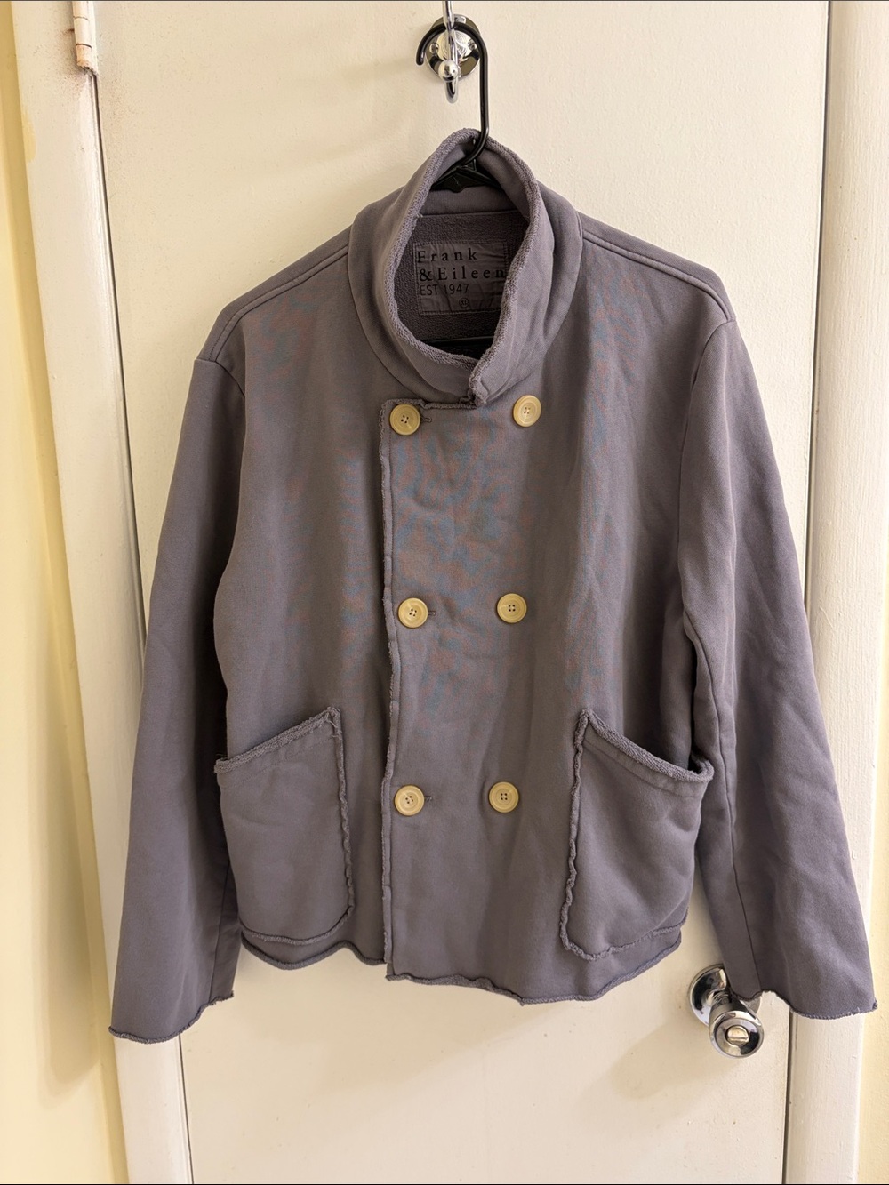 Frank and Eileen cropped French Terry trench coat.  Elephant, size xl